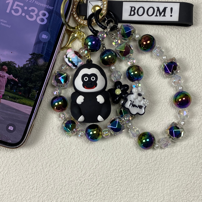 Hand-painted,Crysal textured bead phone chain