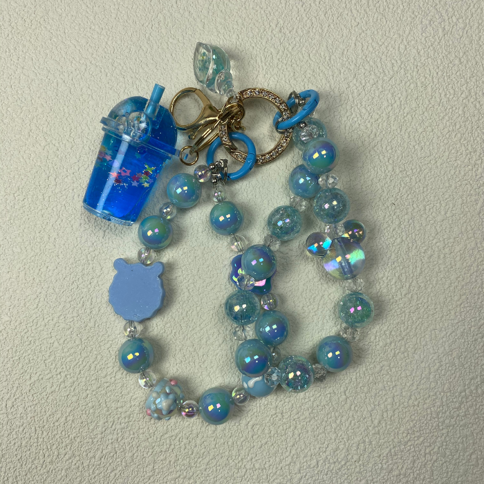 Hand-painted,Crysal textured bead phone chain