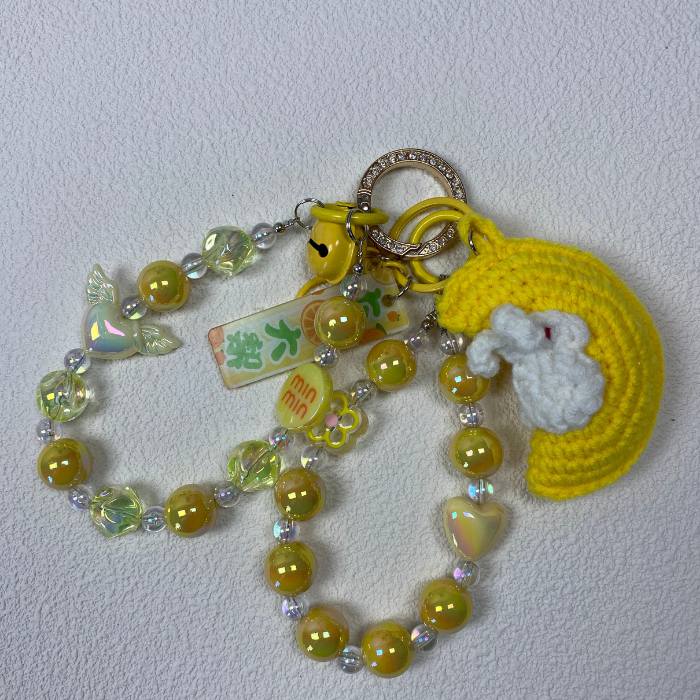 Hand-painted,Crysal textured bead phone chain